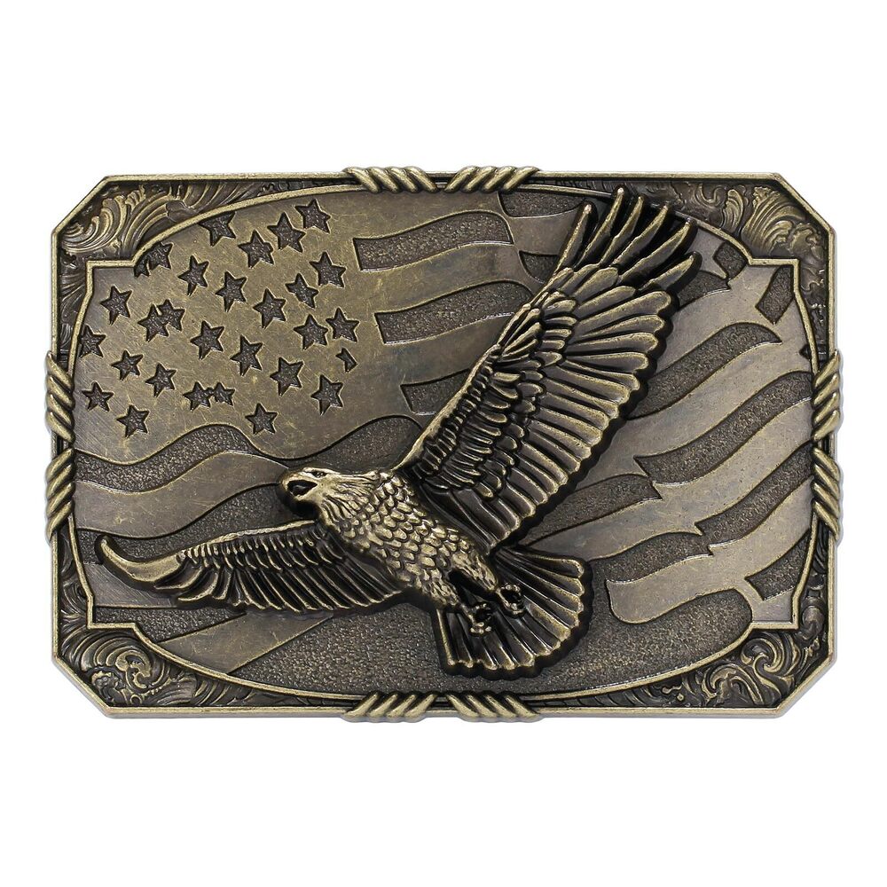 9353 Belt Buckles - Western Cowboy Belt Buckle American Flag and Eagle Belt